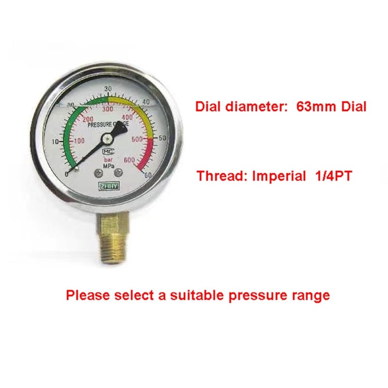 Hydraulic Pressure Gauge 1 4 Inch 63mm Dial Manometer 0 1 6Mpa Shockproof Oil Water - Image 3